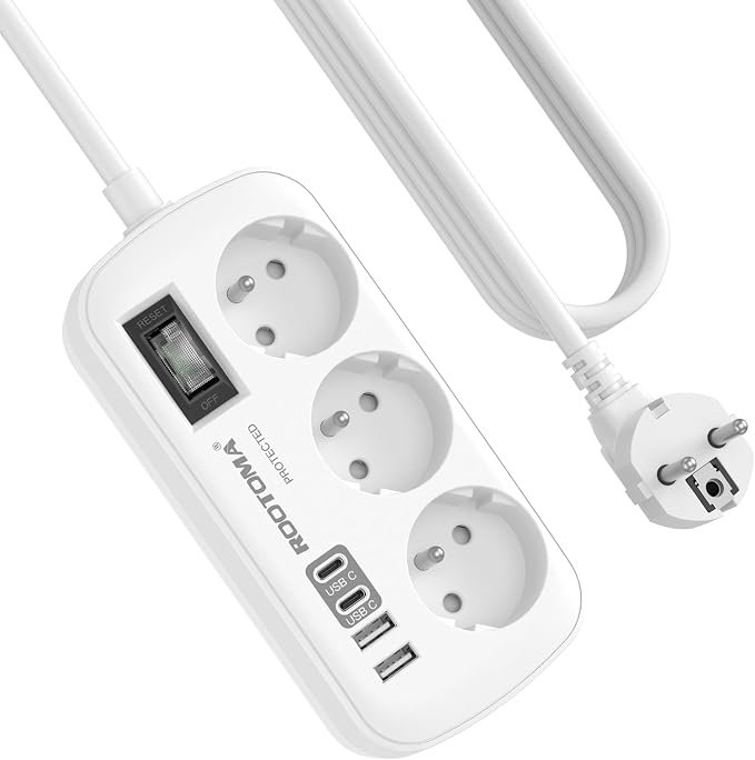 Rootoma multiprise 3 prises + 4 USB